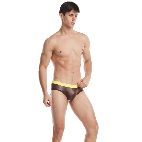 Faux Leather Briefs - Yellow - Picture 3 of 5